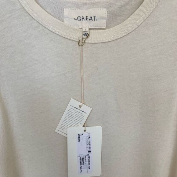 The Great. 100% Cotton Cream Sleeveless Crew Neck Tank Top NWT Size 1/Small - Picture 5 of 8